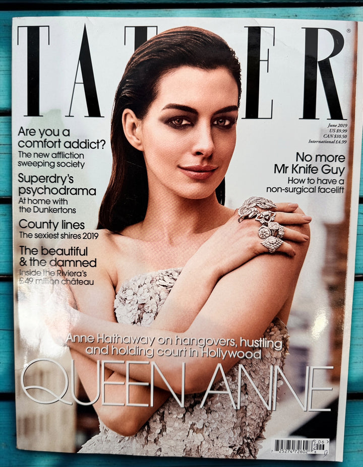 Tatler June 2019 featuring Anne Hathaway on the Queen Anne cover. Collectible Condé Nast fashion, society and celebrity magazine in good condition.