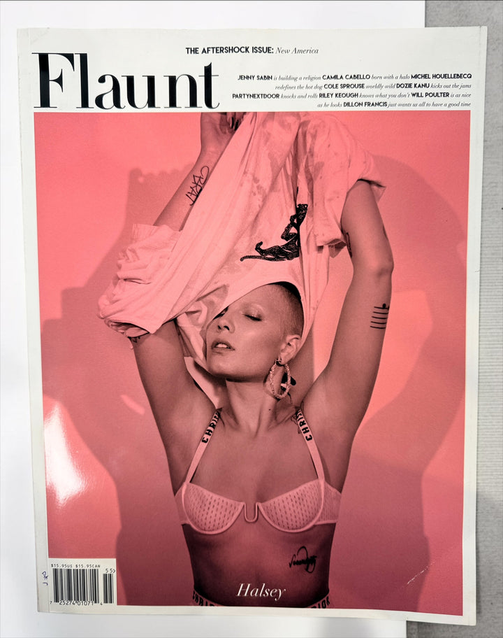Shop Flaunt Magazine No. 155 from 2017, The Aftershock Issue featuring Halsey, with Camila Cabello, Cole Sprouse, Riley Keough and more.