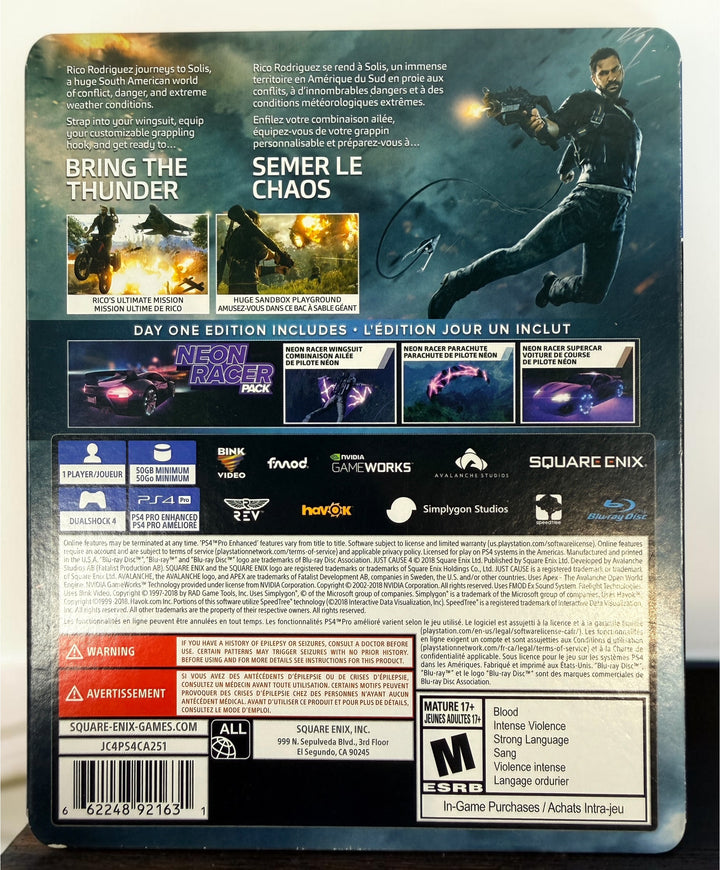 Just Cause 4 Day One Edition for PS4 with collectible SteelBook, game disc, original slipcover and inserts. Square Enix 2018 release.