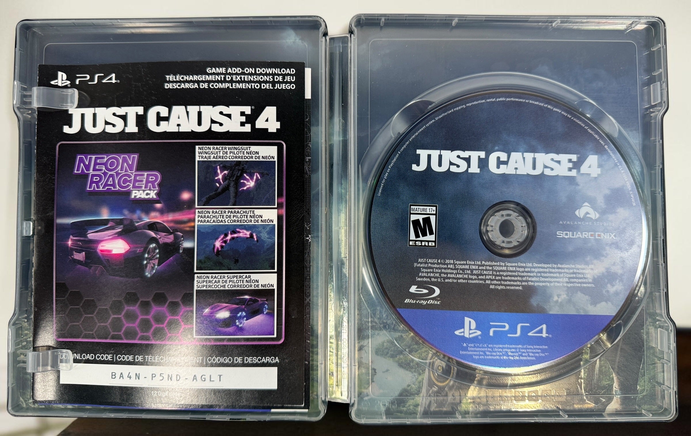 Just Cause 4 Day One Edition for PS4 with collectible SteelBook, game disc, original slipcover and inserts. Square Enix 2018 release.