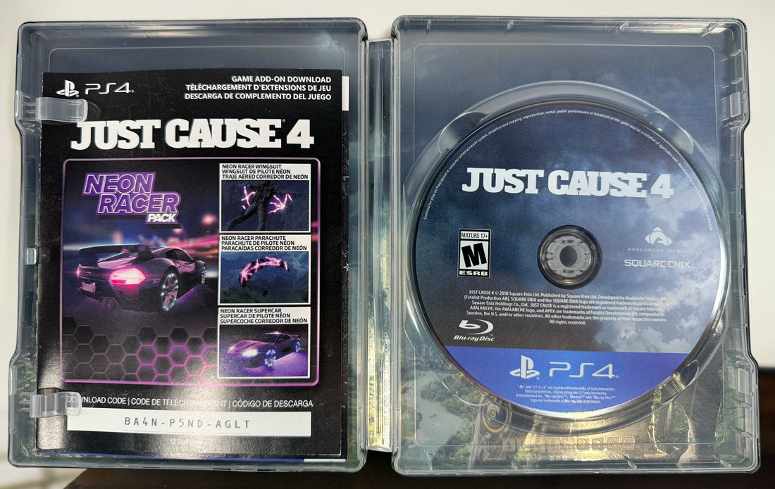 Just Cause 4 Day One Edition for PS4 with collectible SteelBook, game disc, original slipcover and inserts. Square Enix 2018 release.