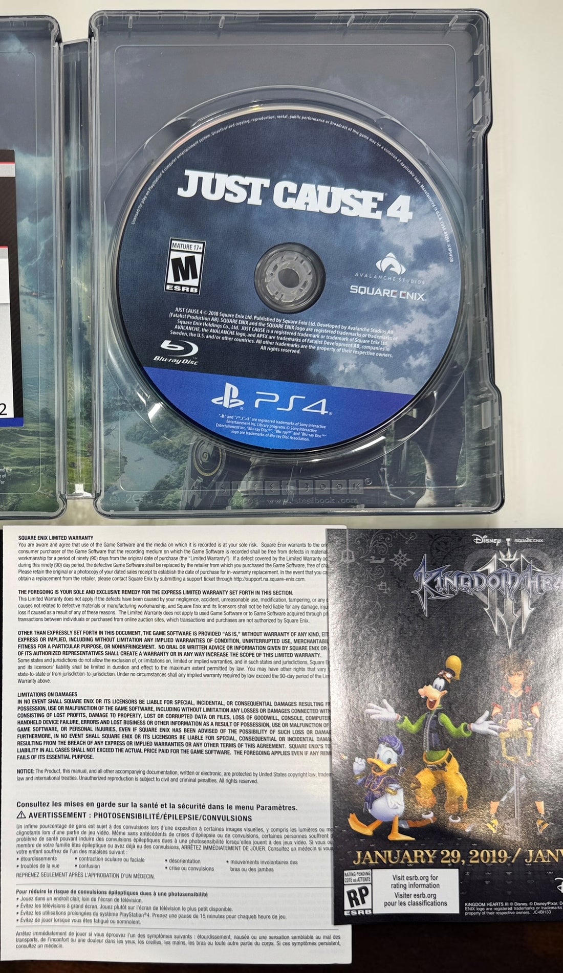 Just Cause 4 Day One Edition for PS4 with collectible SteelBook, game disc, original slipcover and inserts. Square Enix 2018 release.