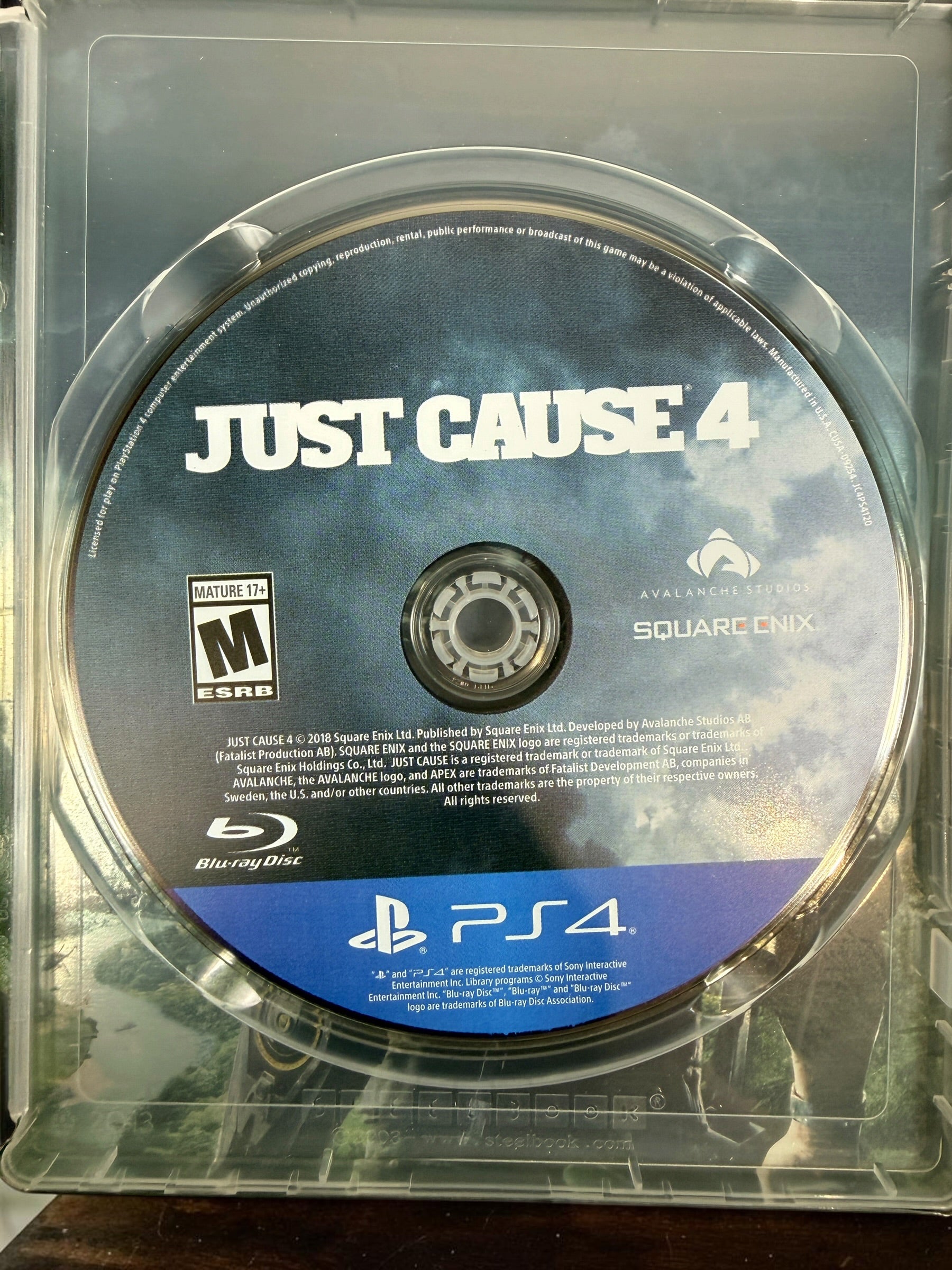 Just Cause 4 Day One Edition for PS4 with collectible SteelBook, game disc, original slipcover and inserts. Square Enix 2018 release.