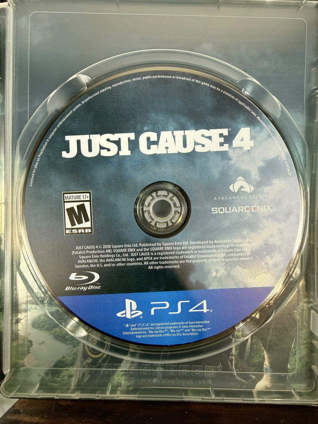 Just Cause 4 Day One Edition for PS4 with collectible SteelBook, game disc, original slipcover and inserts. Square Enix 2018 release.