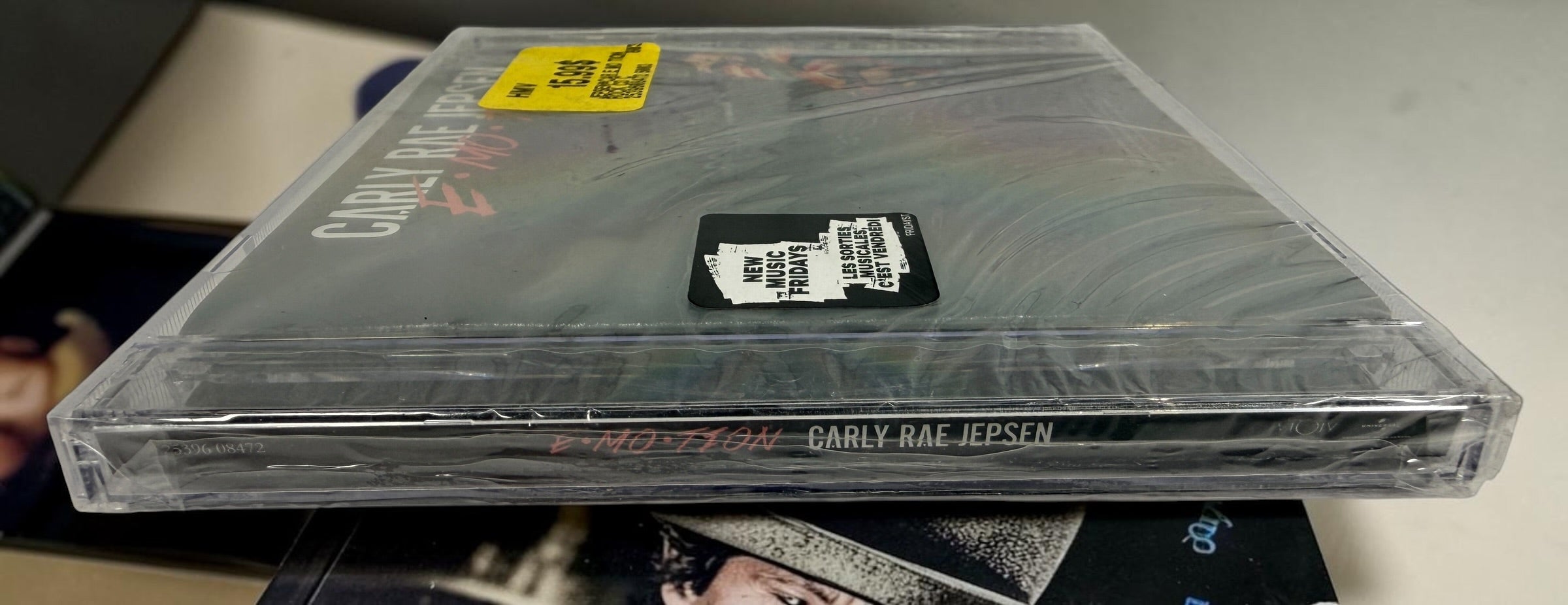 Factory-sealed Carly Rae Jepsen E•MO•TION CD (2015). Original Canadian release with HMV sticker, featuring “Run Away With Me” and “I Really Like You.”