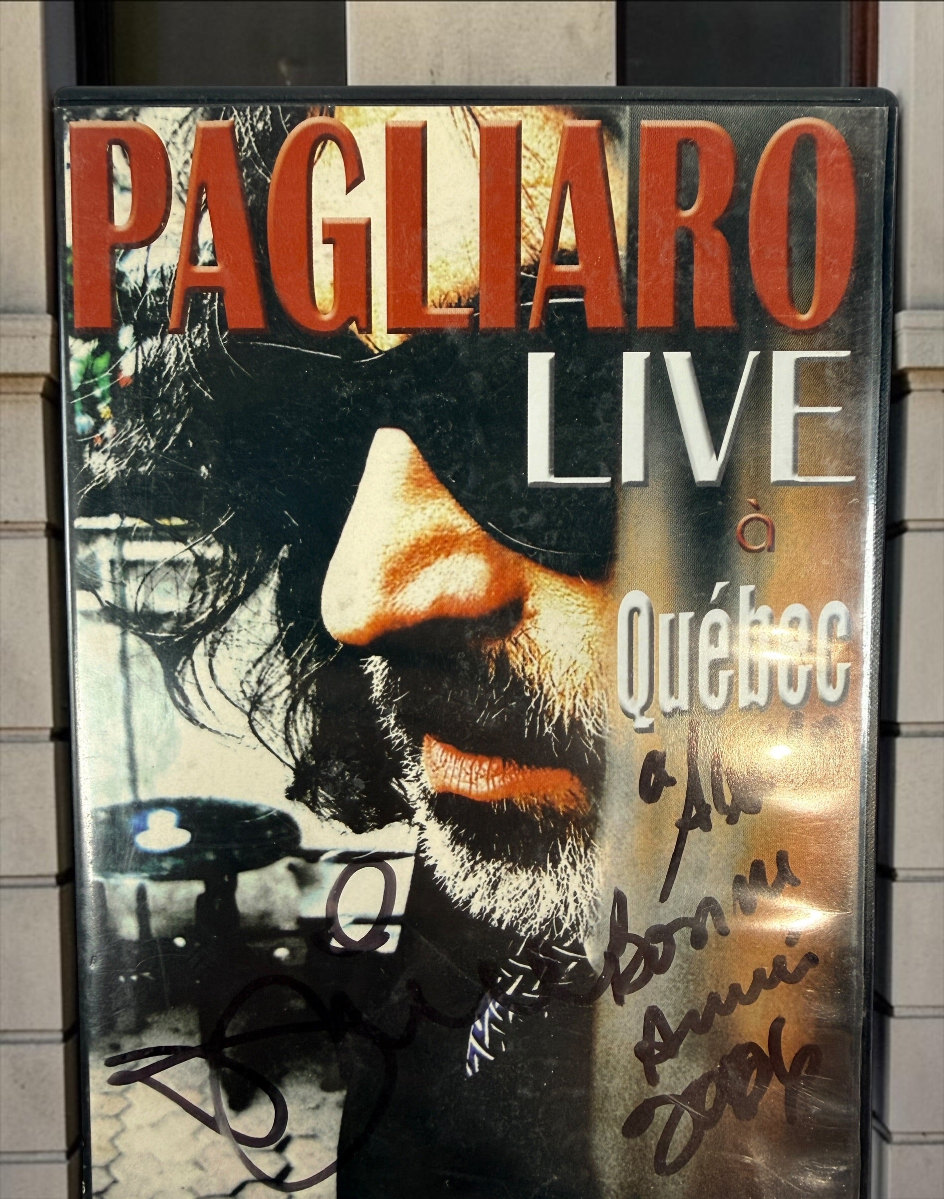 Michel Pagliaro Live à Québec 2005 concert DVD with multiple handwritten signatures. Recorded at Théâtre Impérial, Québec. Collectible Canadian rock DVD.