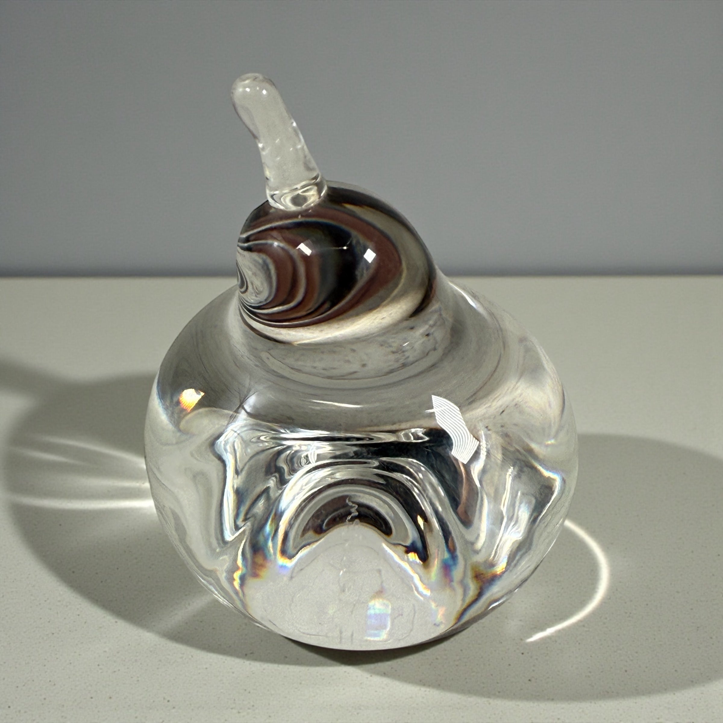 Signed Steuben crystal apple paperweight, hand-blown USA lead crystal, elegant desk decor, vintage American art glass collectible.