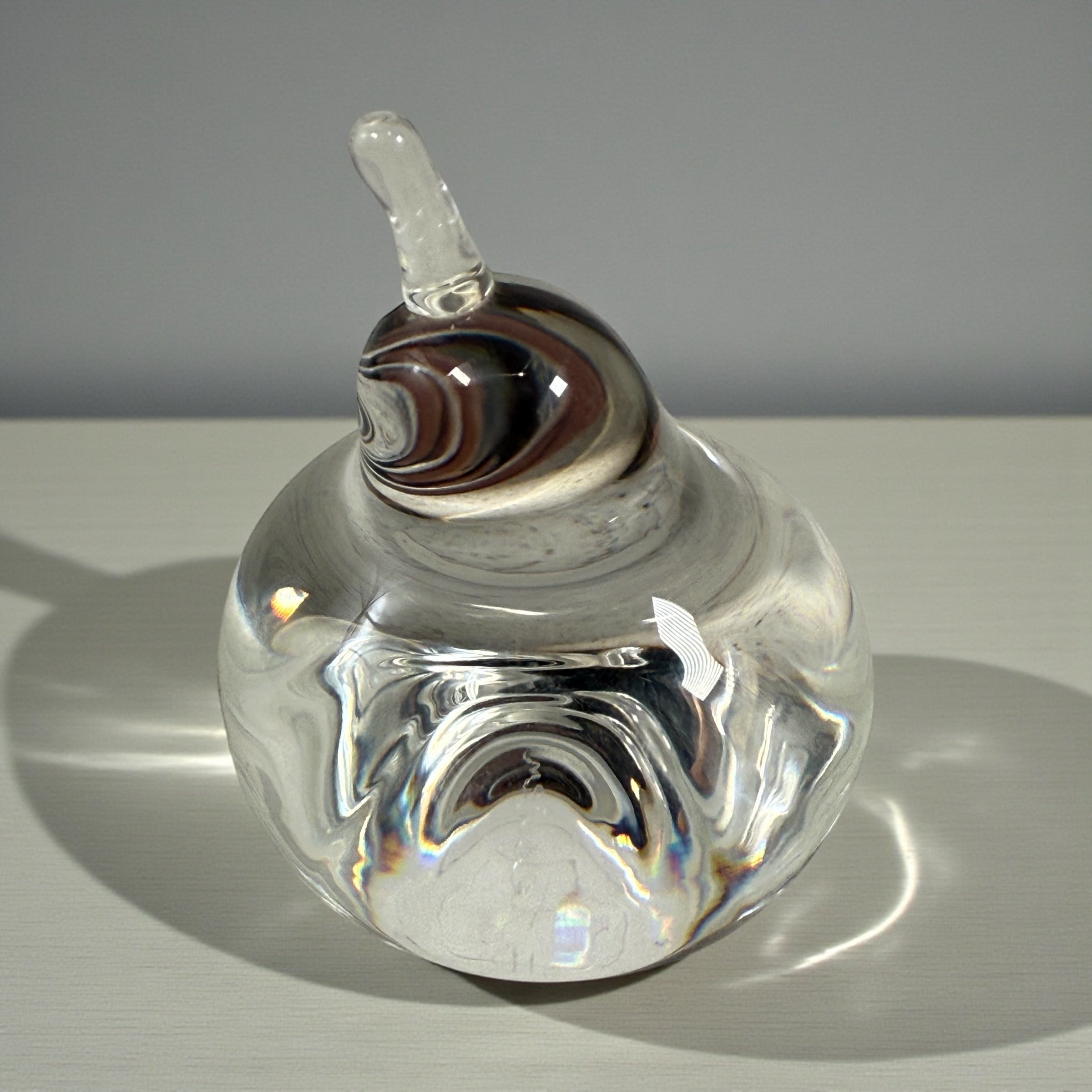 Signed Steuben crystal apple paperweight, hand-blown USA lead crystal, elegant desk decor, vintage American art glass collectible.