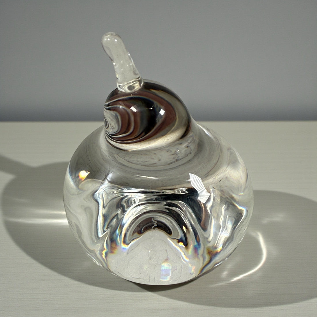 Signed Steuben crystal apple paperweight, hand-blown USA lead crystal, elegant desk decor, vintage American art glass collectible.