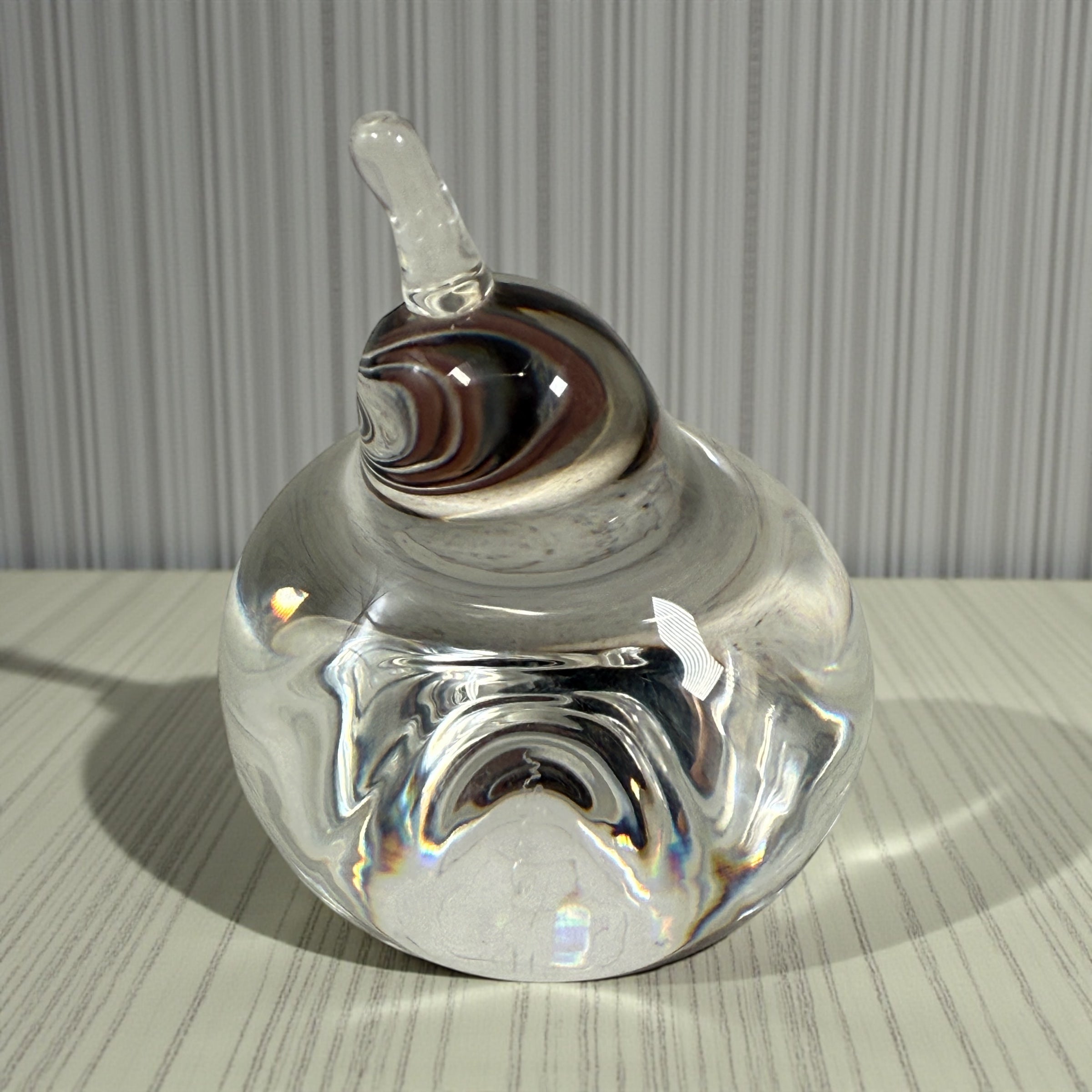 Signed Steuben crystal apple paperweight, hand-blown USA lead crystal, elegant desk decor, vintage American art glass collectible.