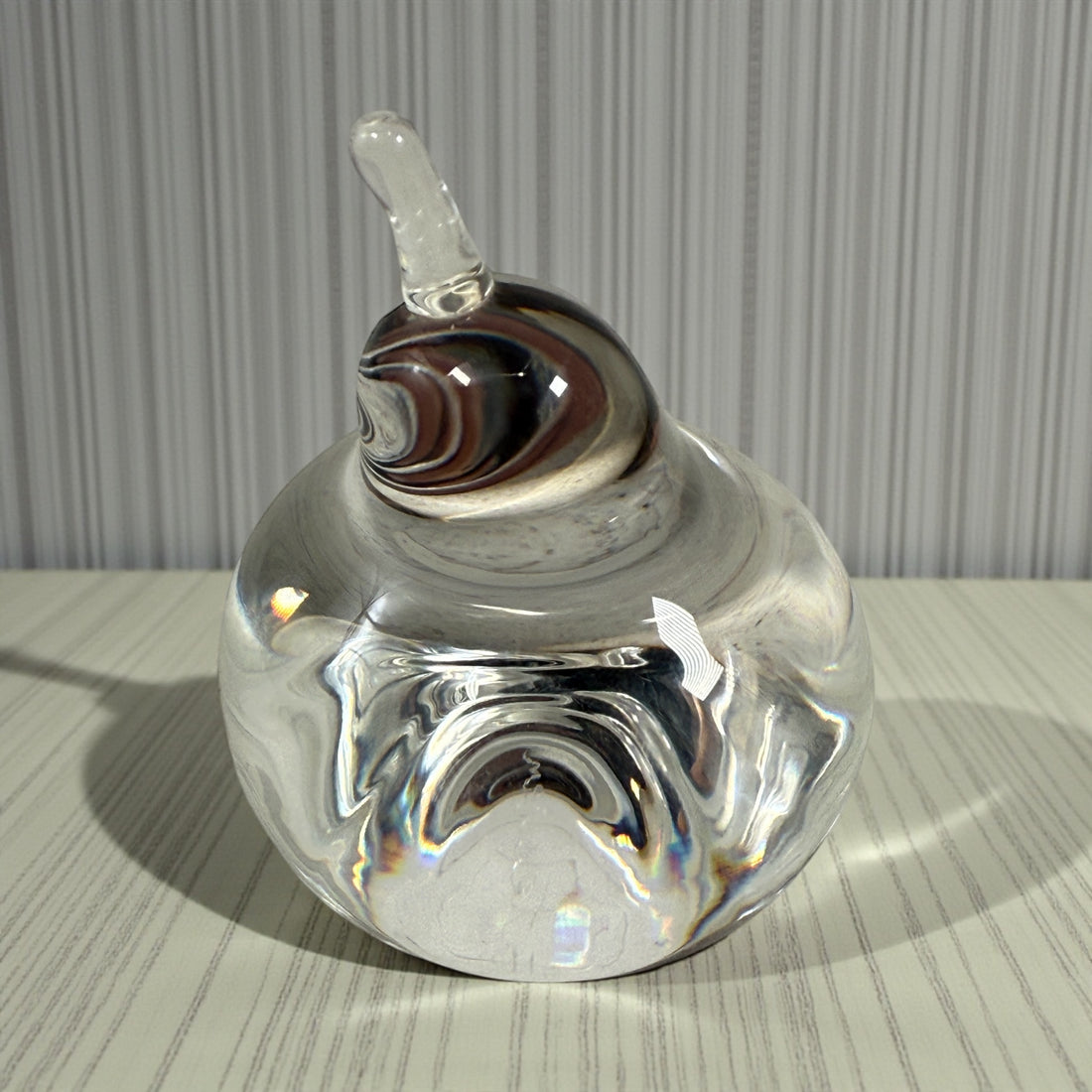 Signed Steuben crystal apple paperweight, hand-blown USA lead crystal, elegant desk decor, vintage American art glass collectible.