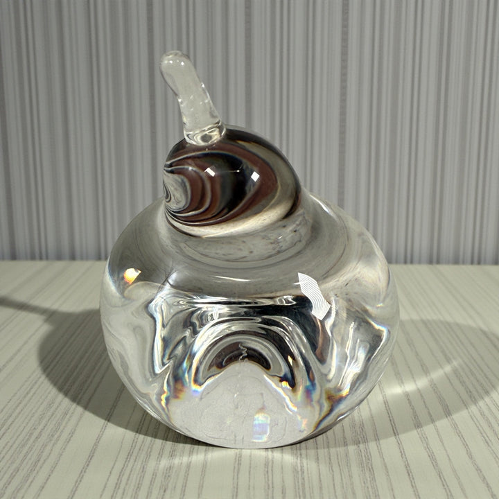 Signed Steuben crystal apple paperweight, hand-blown USA lead crystal, elegant desk decor, vintage American art glass collectible.