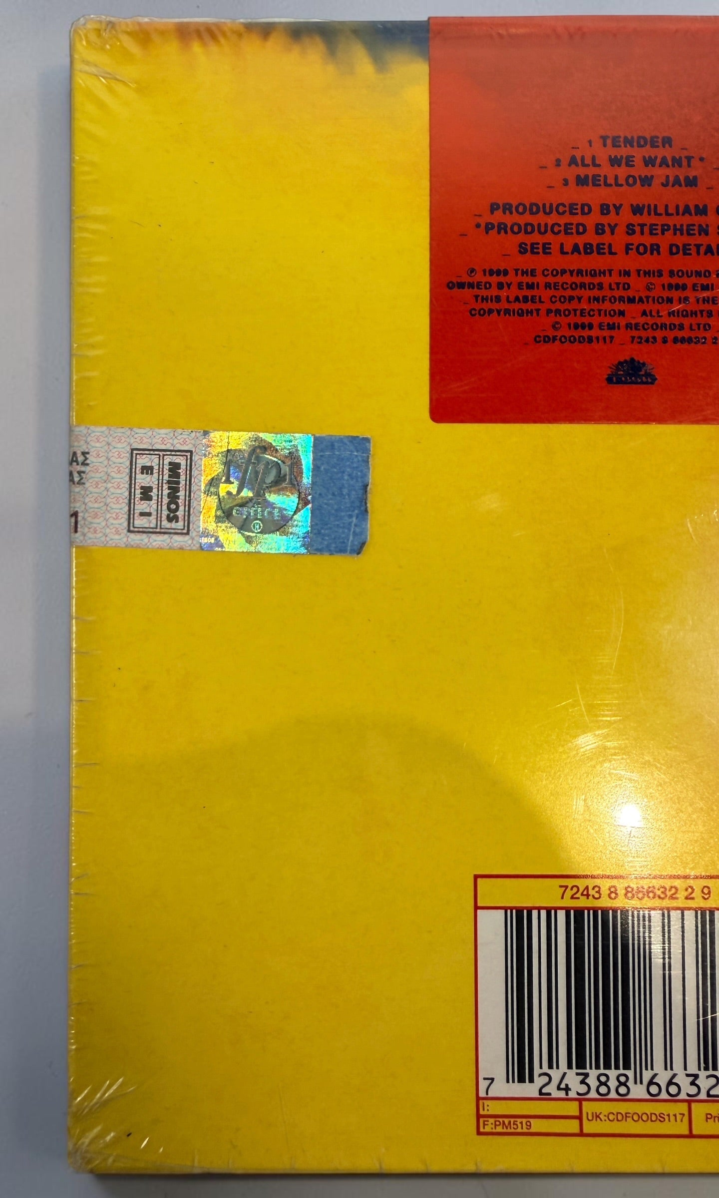Factory-sealed Blur Tender CD single from 1999 on Food Records/EMI. European pressing featuring Tender, All We Want, and Mellow Jam.