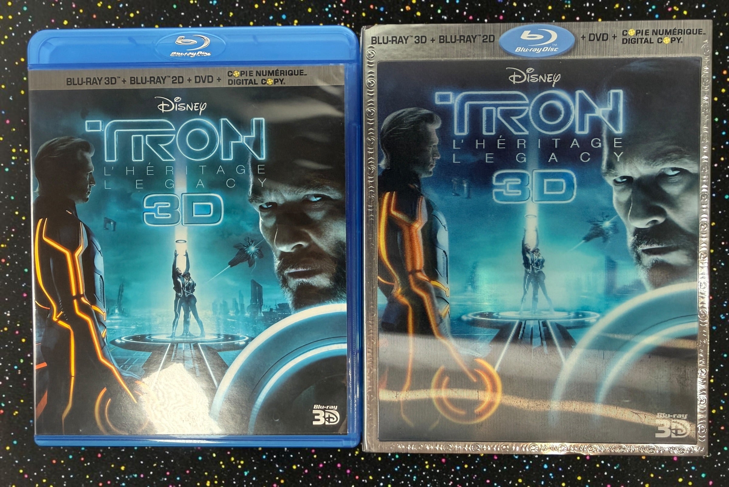 Complete Disney TRON: Legacy 4-disc combo pack with Blu-ray 3D, Blu-ray, DVD, digital copy disc, original case and embossed slipcover. Tested and complete.
