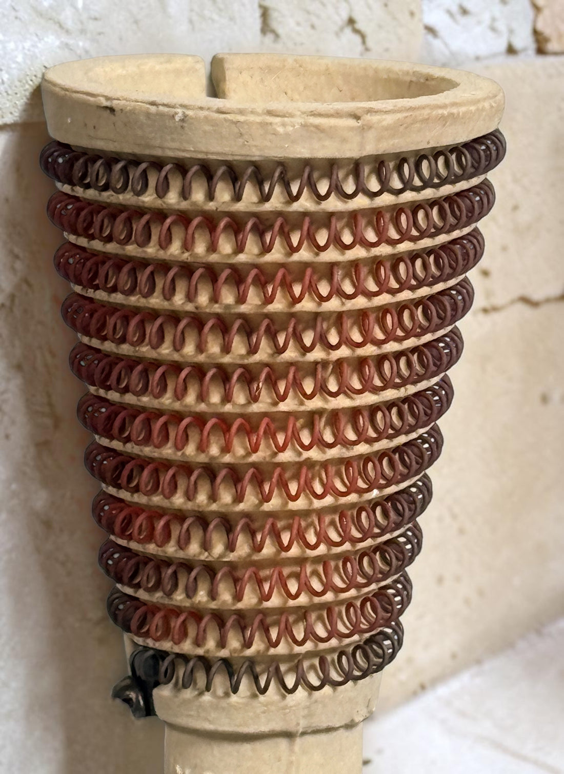 Working antique electric millinery hat block heater with cast aluminum housing and original ceramic heating element. Rare professional hat making equipment from the mid-20th century.