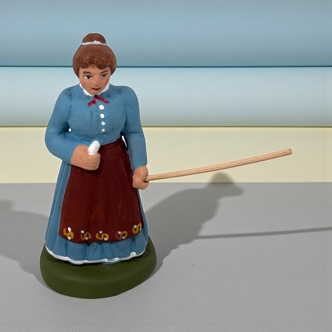 Mid-century French Aubagne pottery figurine by N. Dilandro. Handmade Provençal faience village woman, 1950s French folk art décor.