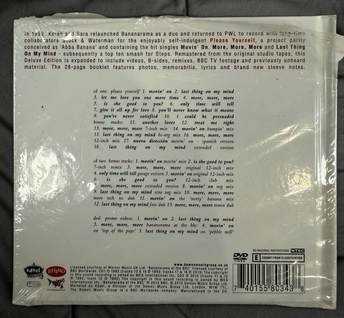 Factory-sealed Bananarama Please Yourself Deluxe Edition featuring 2 CDs, DVD, rare remixes, promo videos and a 28-page booklet. 2013 Edsel release.