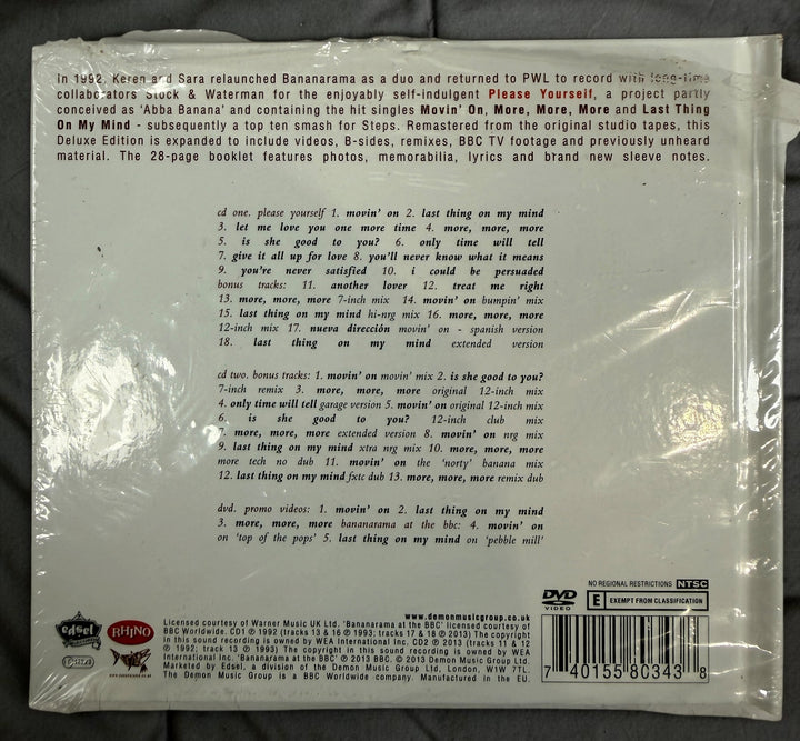 Factory-sealed Bananarama Please Yourself Deluxe Edition featuring 2 CDs, DVD, rare remixes, promo videos and a 28-page booklet. 2013 Edsel release.