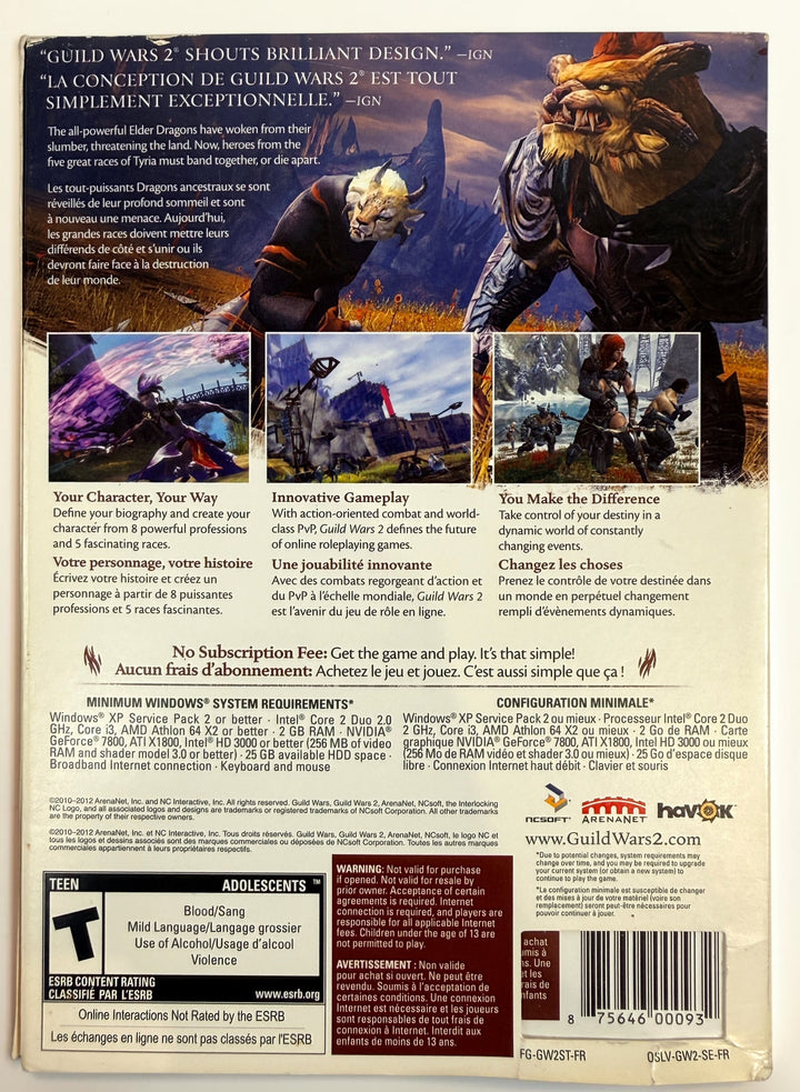 Complete Guild Wars 2 PC DVD-ROM with both installation discs, original case, slipcover and serial code booklet. Clean used copy in good condition.