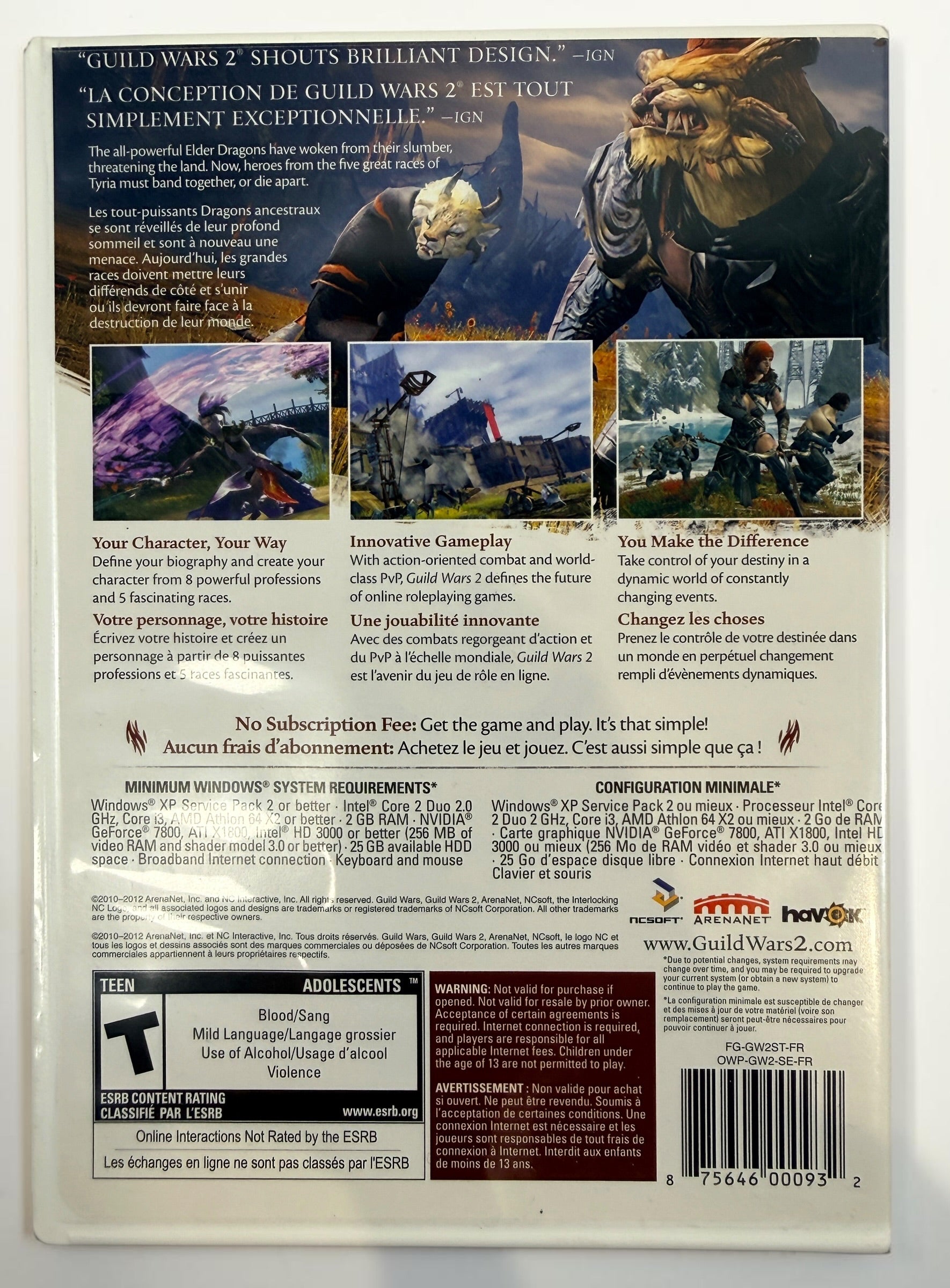Complete Guild Wars 2 PC DVD-ROM with both installation discs, original case, slipcover and serial code booklet. Clean used copy in good condition.