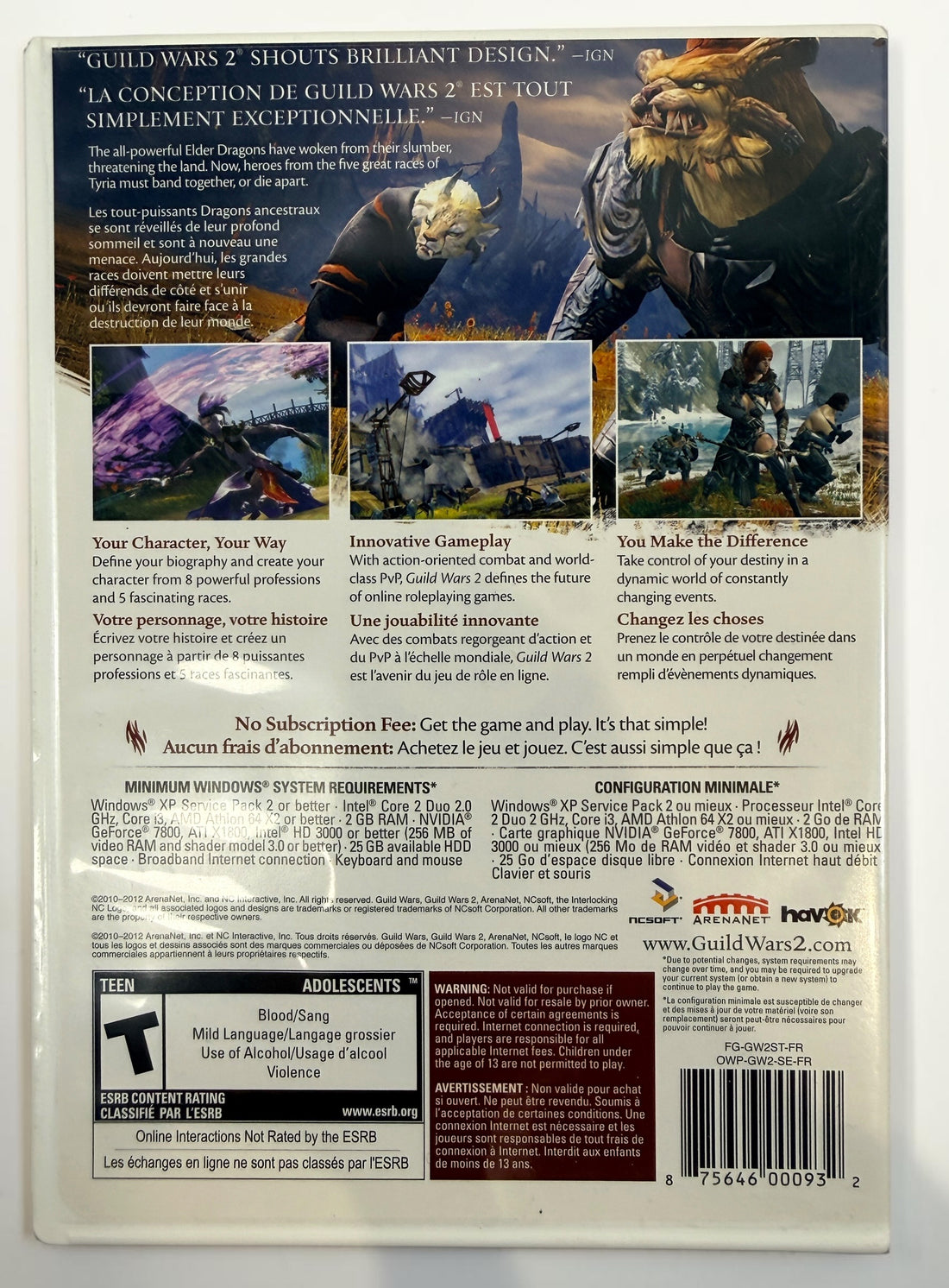 Complete Guild Wars 2 PC DVD-ROM with both installation discs, original case, slipcover and serial code booklet. Clean used copy in good condition.