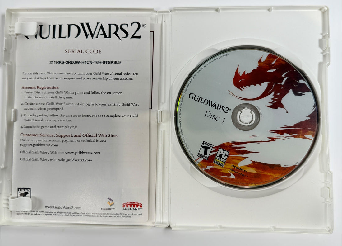 Complete Guild Wars 2 PC DVD-ROM with both installation discs, original case, slipcover and serial code booklet. Clean used copy in good condition.