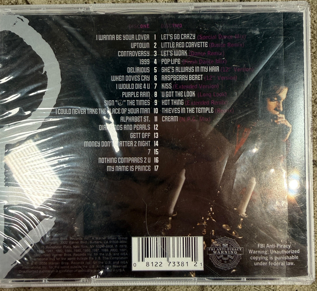 Factory-sealed Prince&nbsp;Ultimate 2CD compilation featuring Purple Rain, 1999, Kiss, and bonus remixes. Original hype sticker and jewel case included.