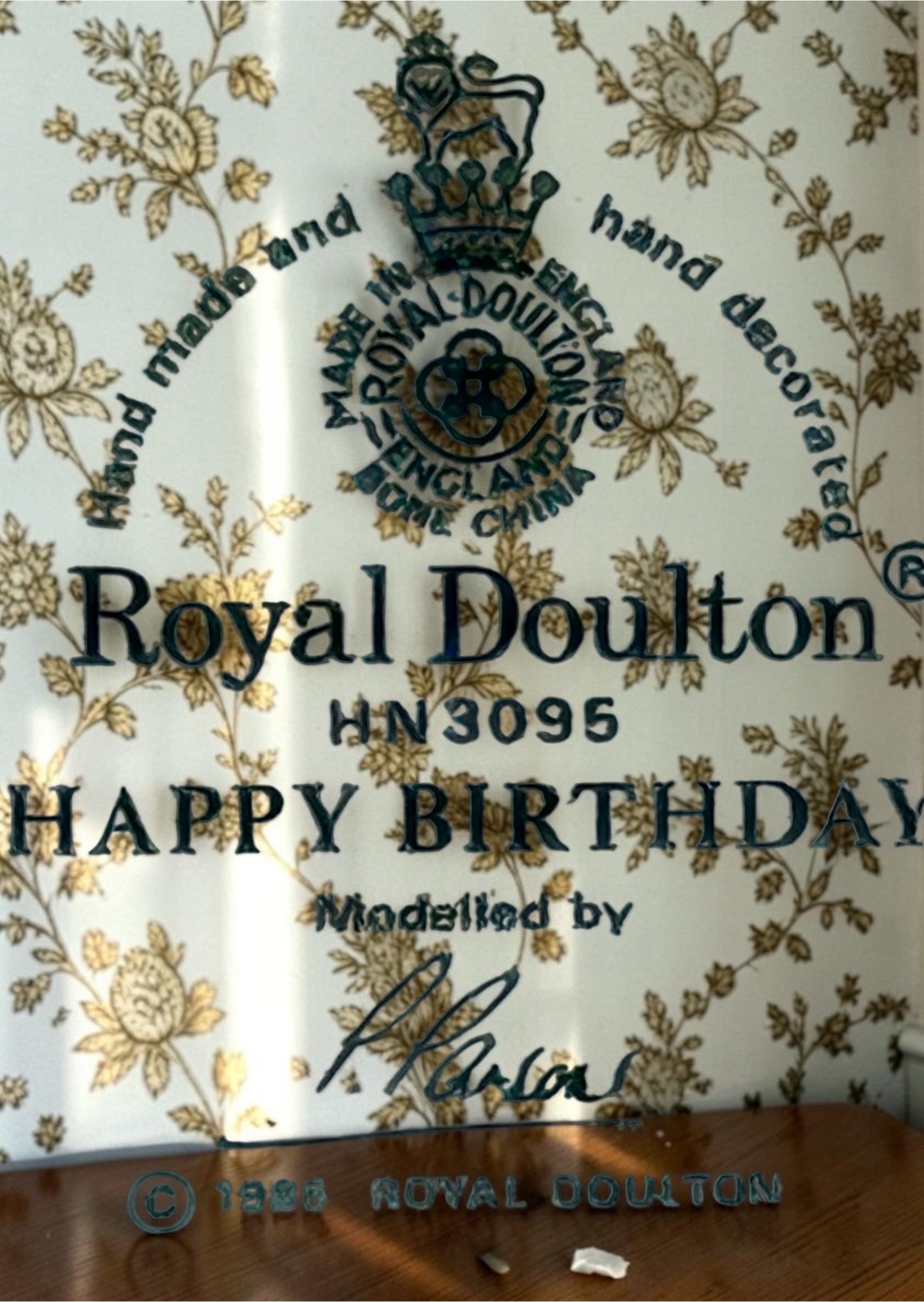 Vintage Royal Doulton Happy Birthday HN3095 bone china figurine designed by Peggy Davies in 1986. Hand-decorated collectible made in England.