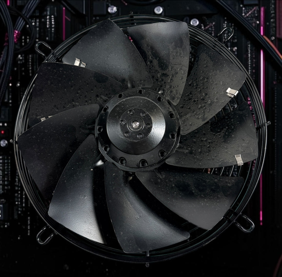 Genuine ebm-papst S2E250-AM08-15 industrial axial fan, 115 V, 165 W, 2700 RPM, manufactured in Germany and supplied in original Kaeser packaging.