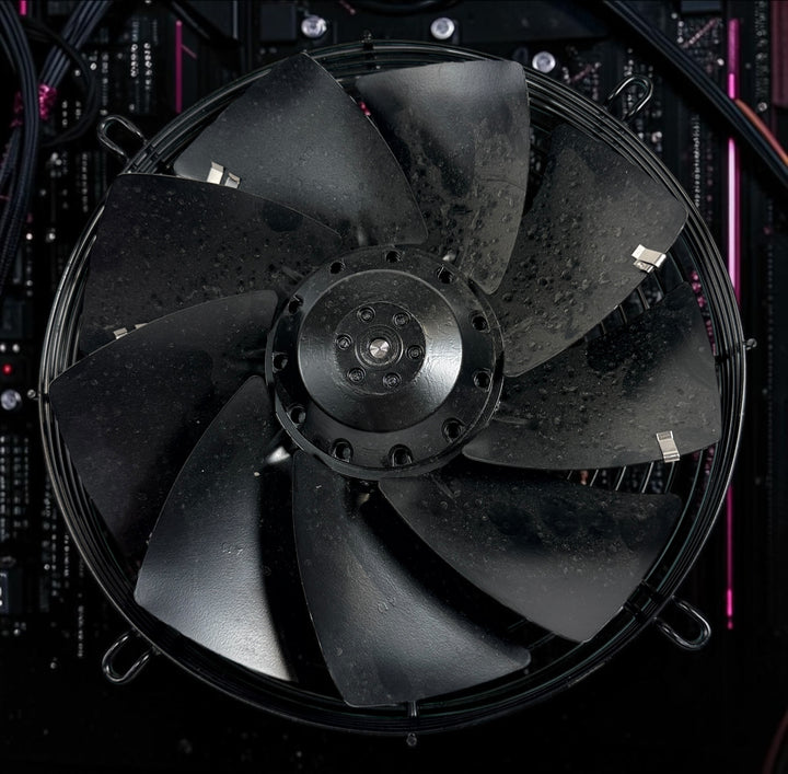 Genuine ebm-papst S2E250-AM08-15 industrial axial fan, 115 V, 165 W, 2700 RPM, manufactured in Germany and supplied in original Kaeser packaging.