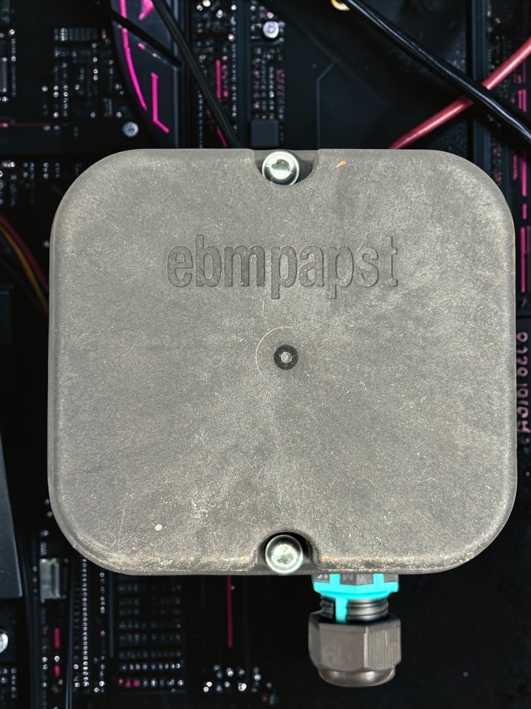 Genuine ebm-papst S2E250-AM08-15 industrial axial fan, 115 V, 165 W, 2700 RPM, manufactured in Germany and supplied in original Kaeser packaging.