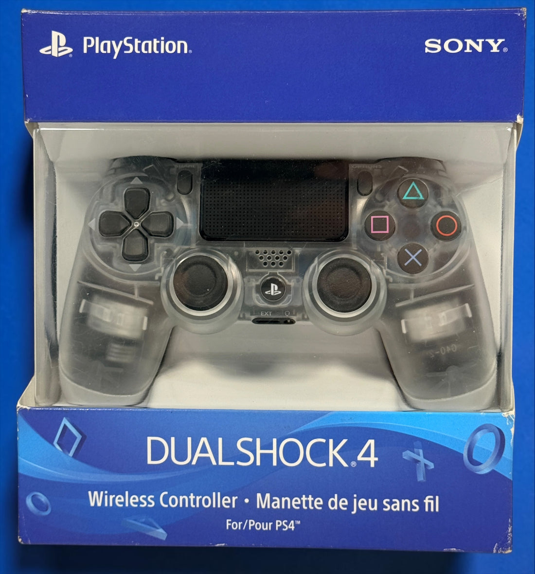 Sony DualShock 4 V2 Crystal PS4 wireless controller CUH-ZCT2U with original box. Genuine transparent Sony PlayStation controller.
