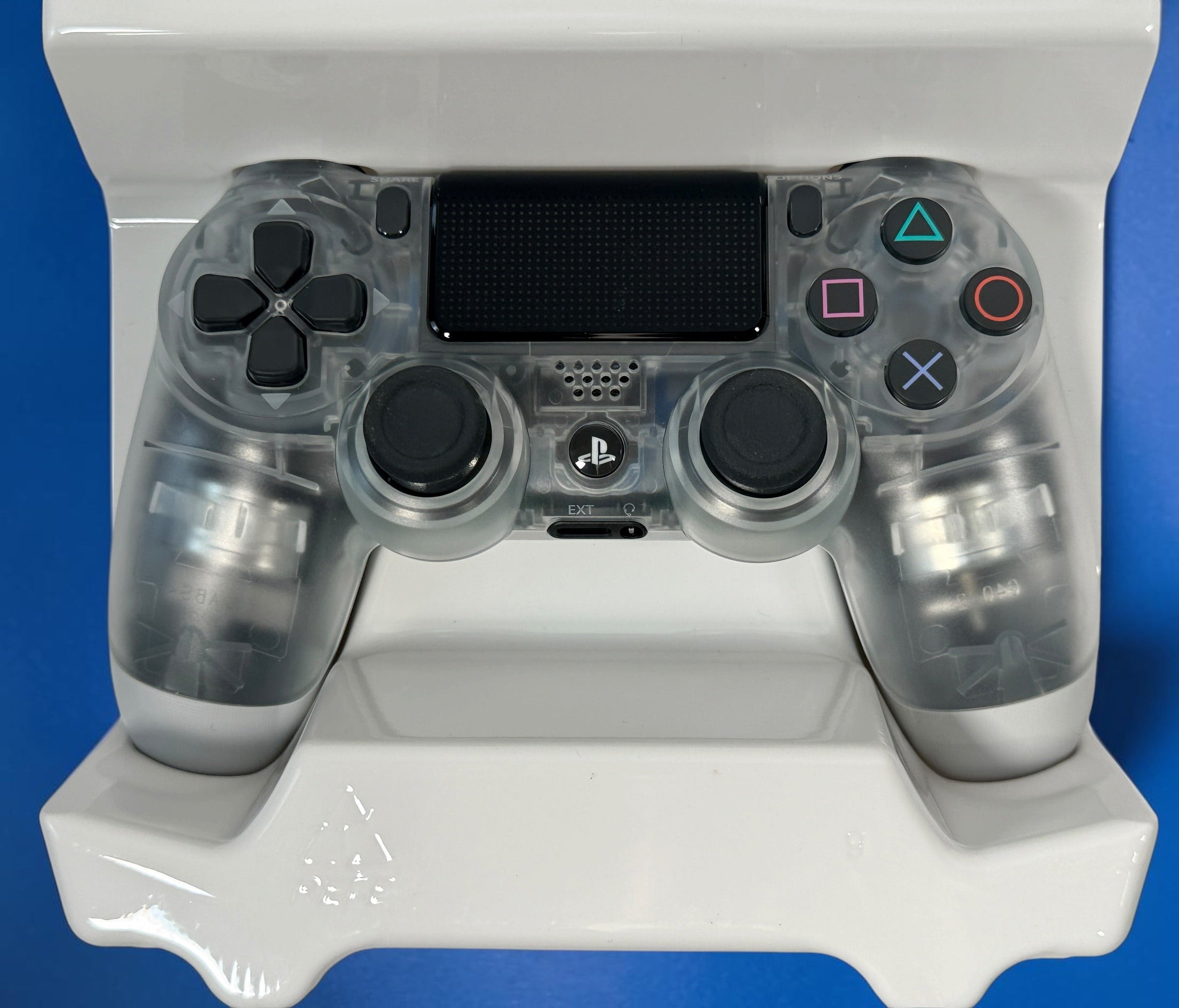 Sony DualShock 4 V2 Crystal PS4 wireless controller CUH-ZCT2U with original box. Genuine transparent Sony PlayStation controller.