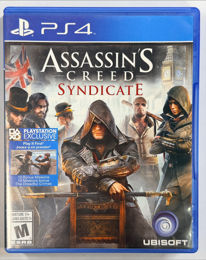 Assassin’s Creed Syndicate PS4 Canadian PlayStation Exclusive edition with 10 bonus missions, original case, disc and inserts. Ubisoft 2015.