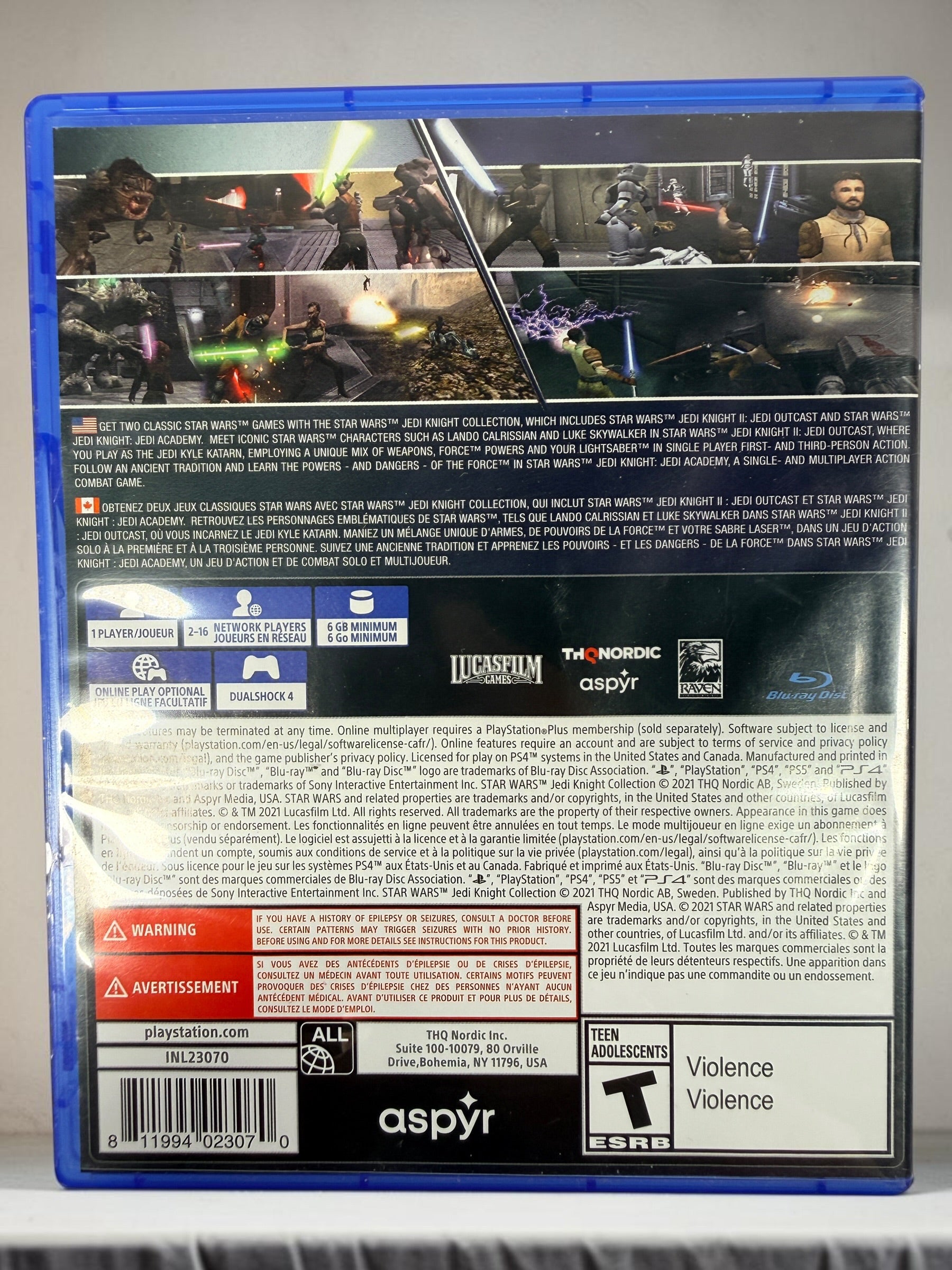 Star Wars Jedi Knight Collection for PS4 with Jedi Outcast and Jedi Academy on one disc. 2021 THQ Nordic/Aspyr physical release.