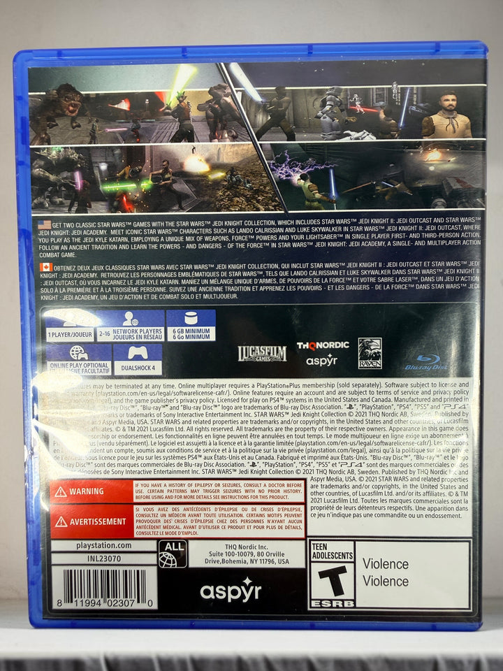 Star Wars Jedi Knight Collection for PS4 with Jedi Outcast and Jedi Academy on one disc. 2021 THQ Nordic/Aspyr physical release.