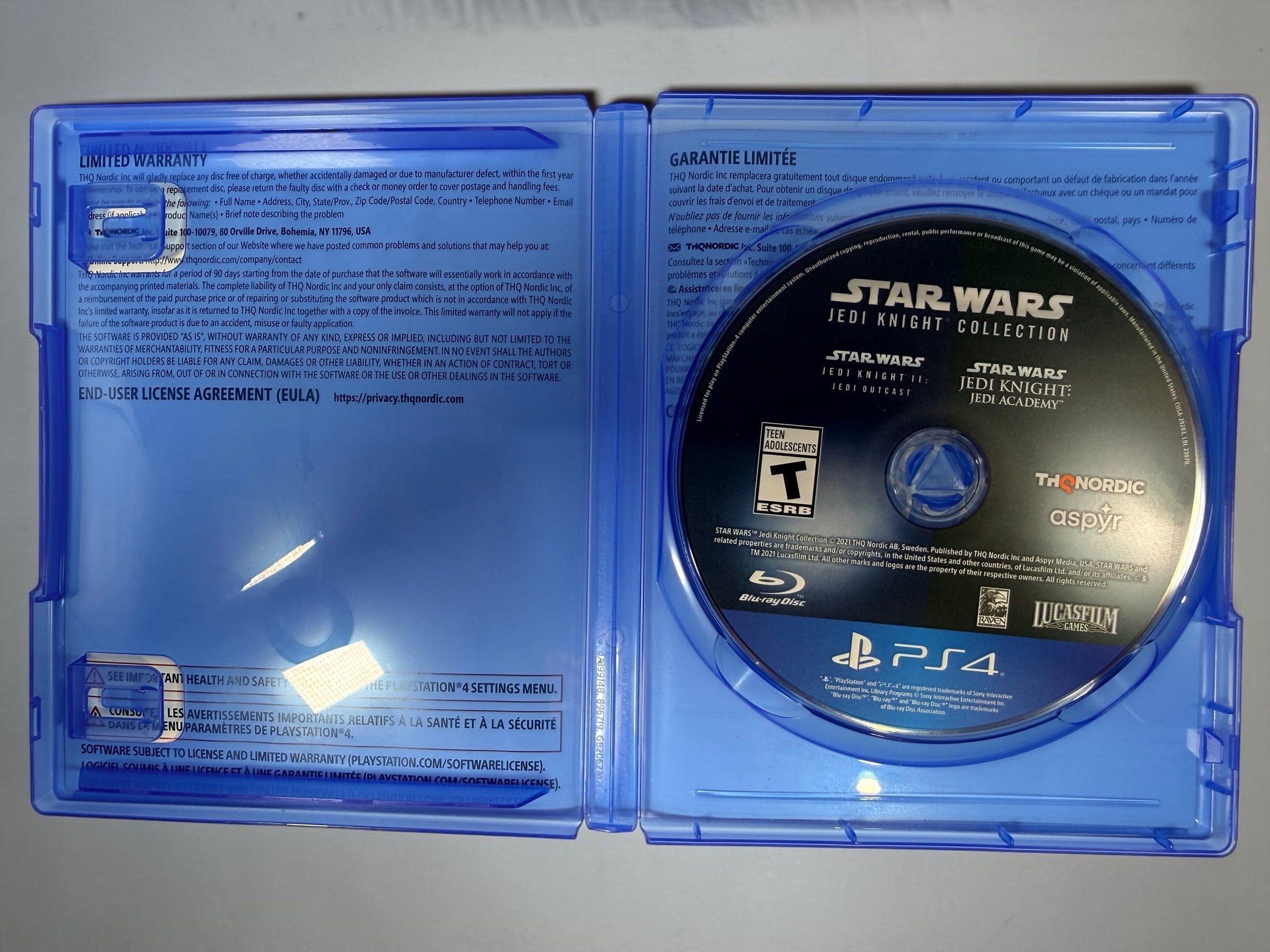 Star Wars Jedi Knight Collection for PS4 with Jedi Outcast and Jedi Academy on one disc. 2021 THQ Nordic/Aspyr physical release.