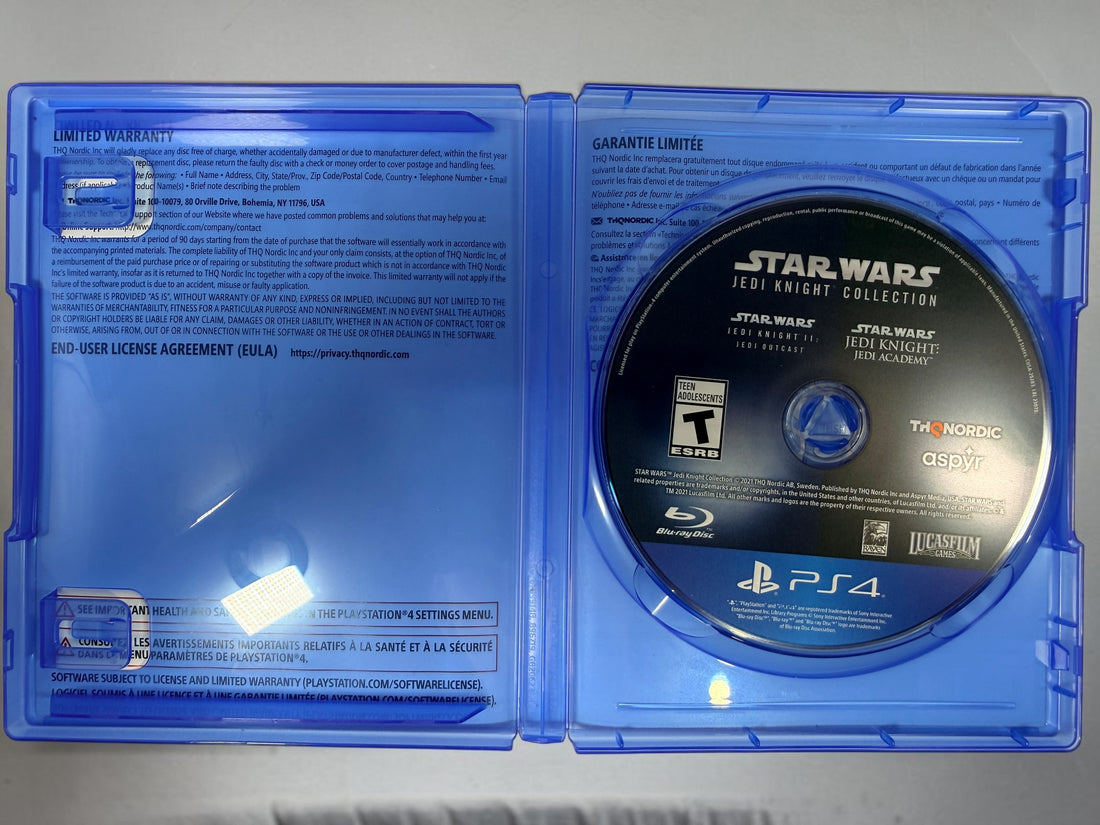 Star Wars Jedi Knight Collection for PS4 with Jedi Outcast and Jedi Academy on one disc. 2021 THQ Nordic/Aspyr physical release.