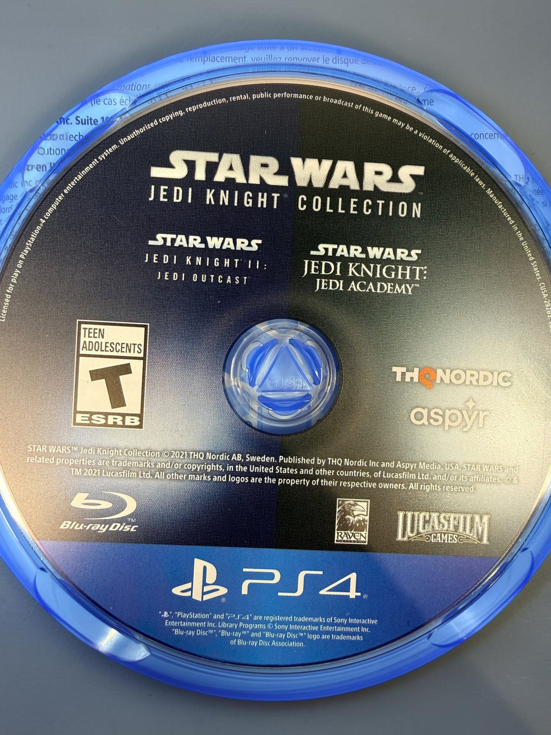 Star Wars Jedi Knight Collection for PS4 with Jedi Outcast and Jedi Academy on one disc. 2021 THQ Nordic/Aspyr physical release.