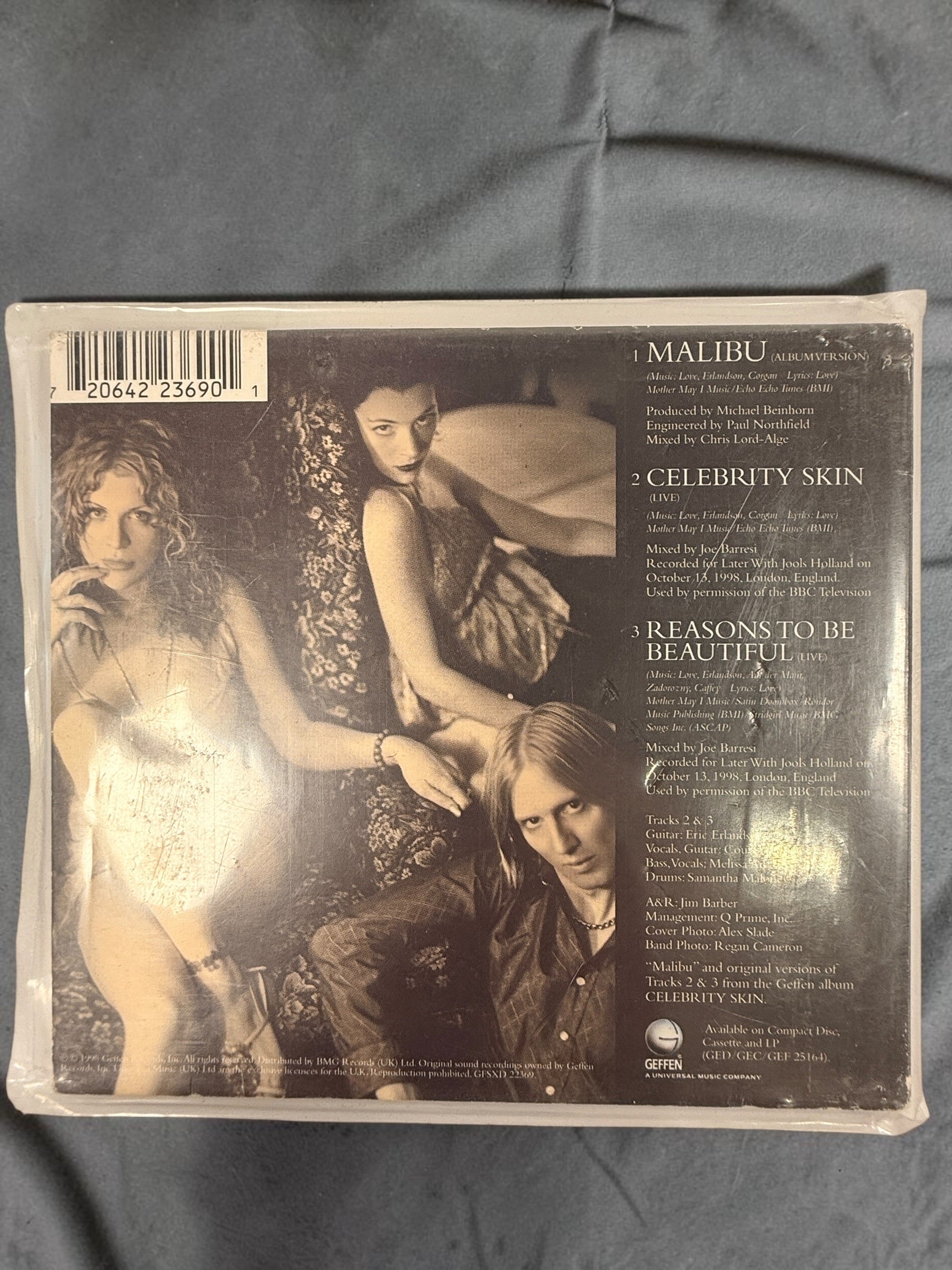 Hole Malibu 1998 UK CD single on Geffen with Celebrity Skin and Reasons to Be Beautiful live. Original 3-track alternative rock collectible.