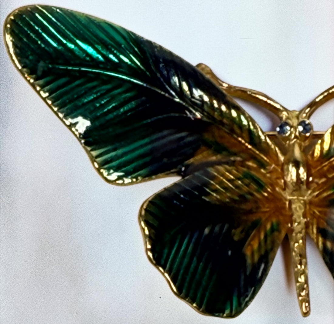 Vintage Erwin Pearl Butterfly Brooch – Enamel & Crystal Eyes.
