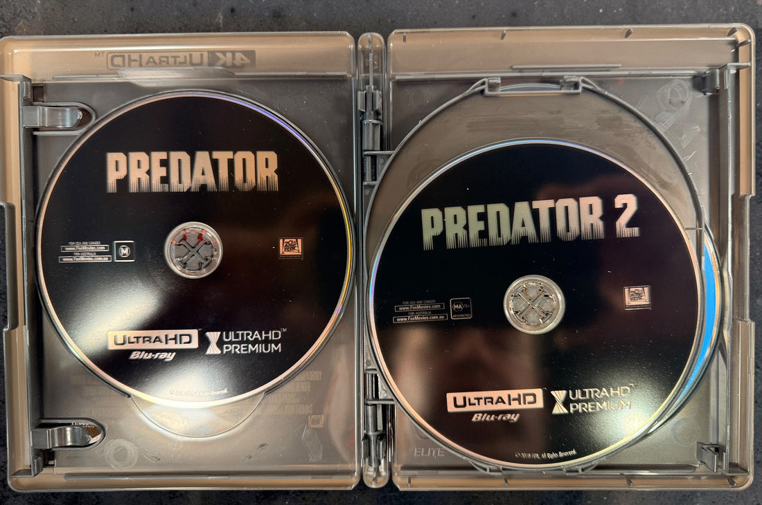 Predator 3-Movie Collection with Predator, Predator 2 &amp; Predators. Complete 6-disc 4K UHD + Blu-ray set with original bilingual slipcover.