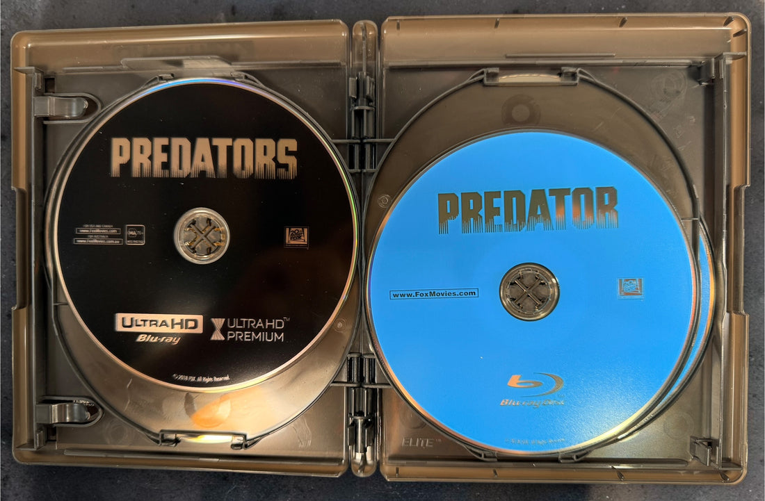 Predator 3-Movie Collection with Predator, Predator 2 &amp; Predators. Complete 6-disc 4K UHD + Blu-ray set with original bilingual slipcover.