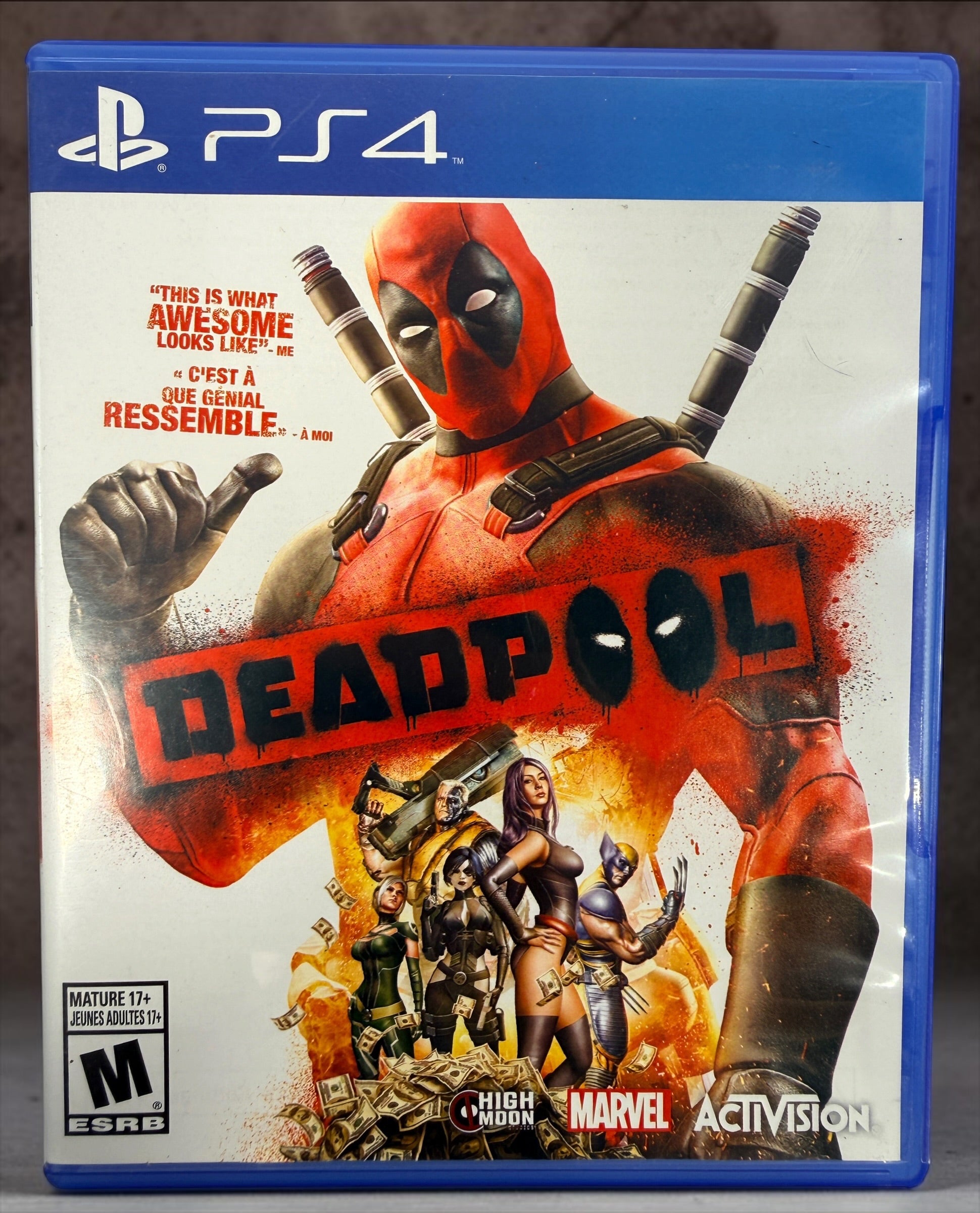 Rare Deadpool PS4 physical edition from Activision and High Moon Studios. 2015 Marvel action game with original case and disc.