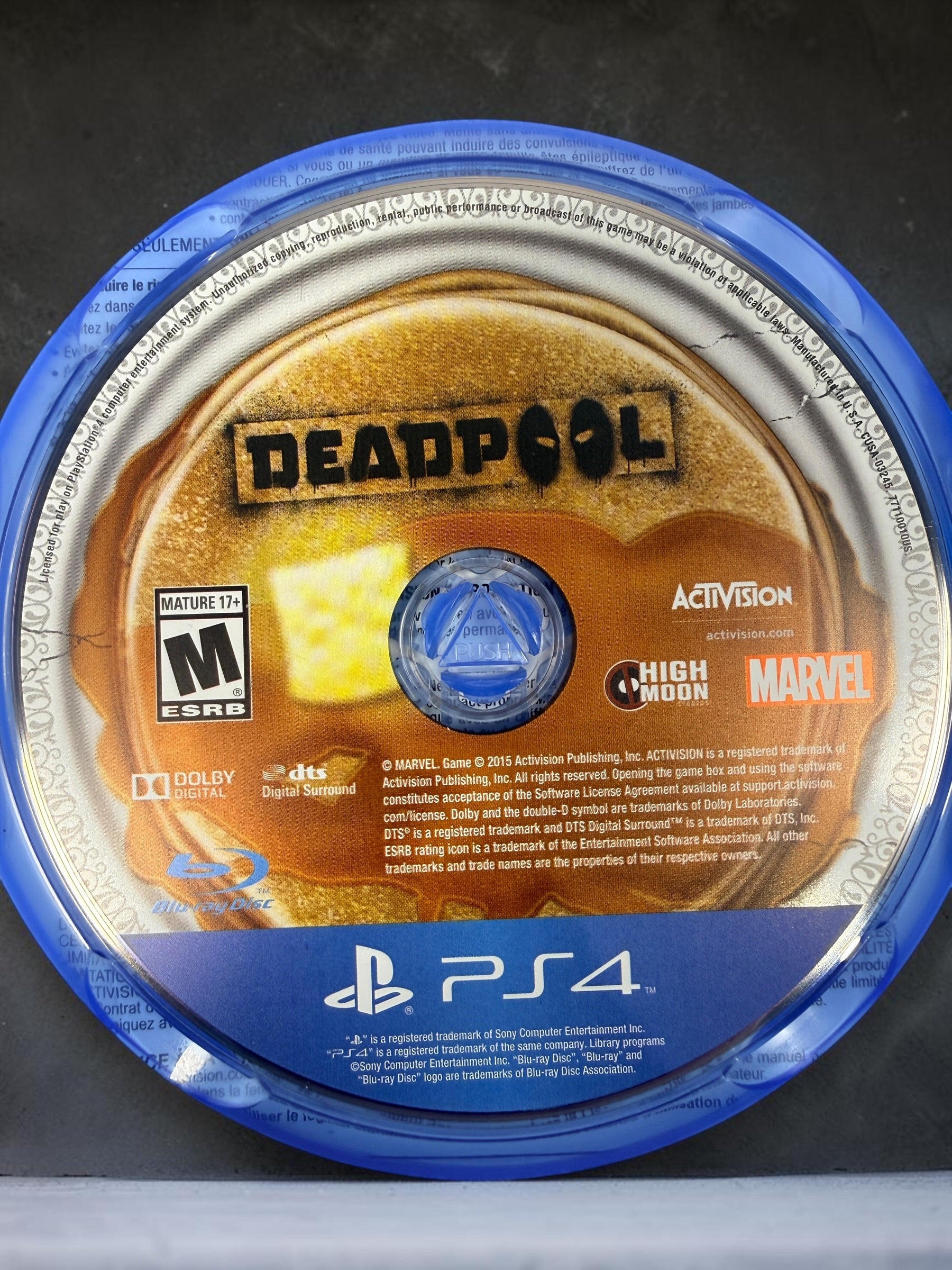Rare Deadpool PS4 physical edition from Activision and High Moon Studios. 2015 Marvel action game with original case and disc.