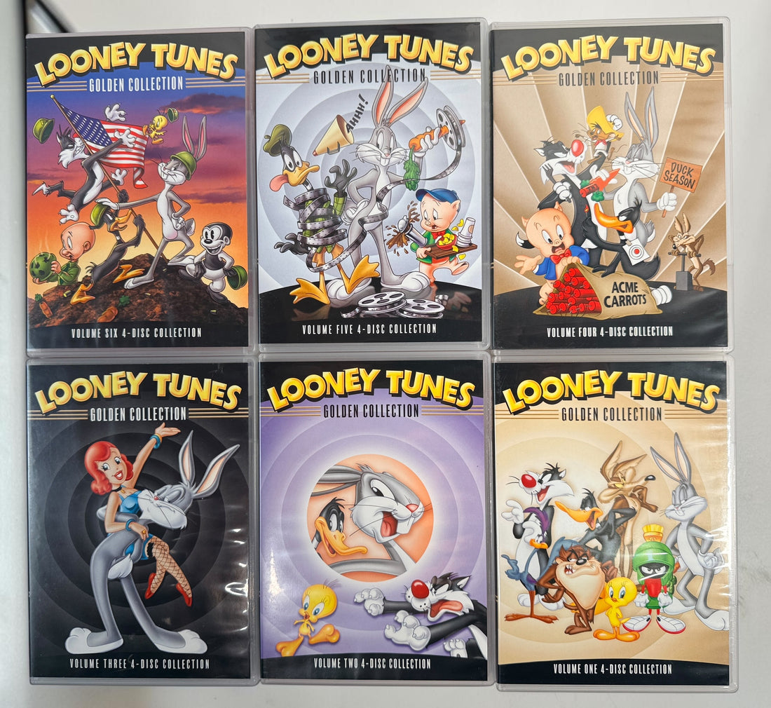 Looney Tunes Golden Collection Volumes 1–6 complete 24-disc DVD box set with 356 classic Warner Bros. cartoons and original collector’s box.