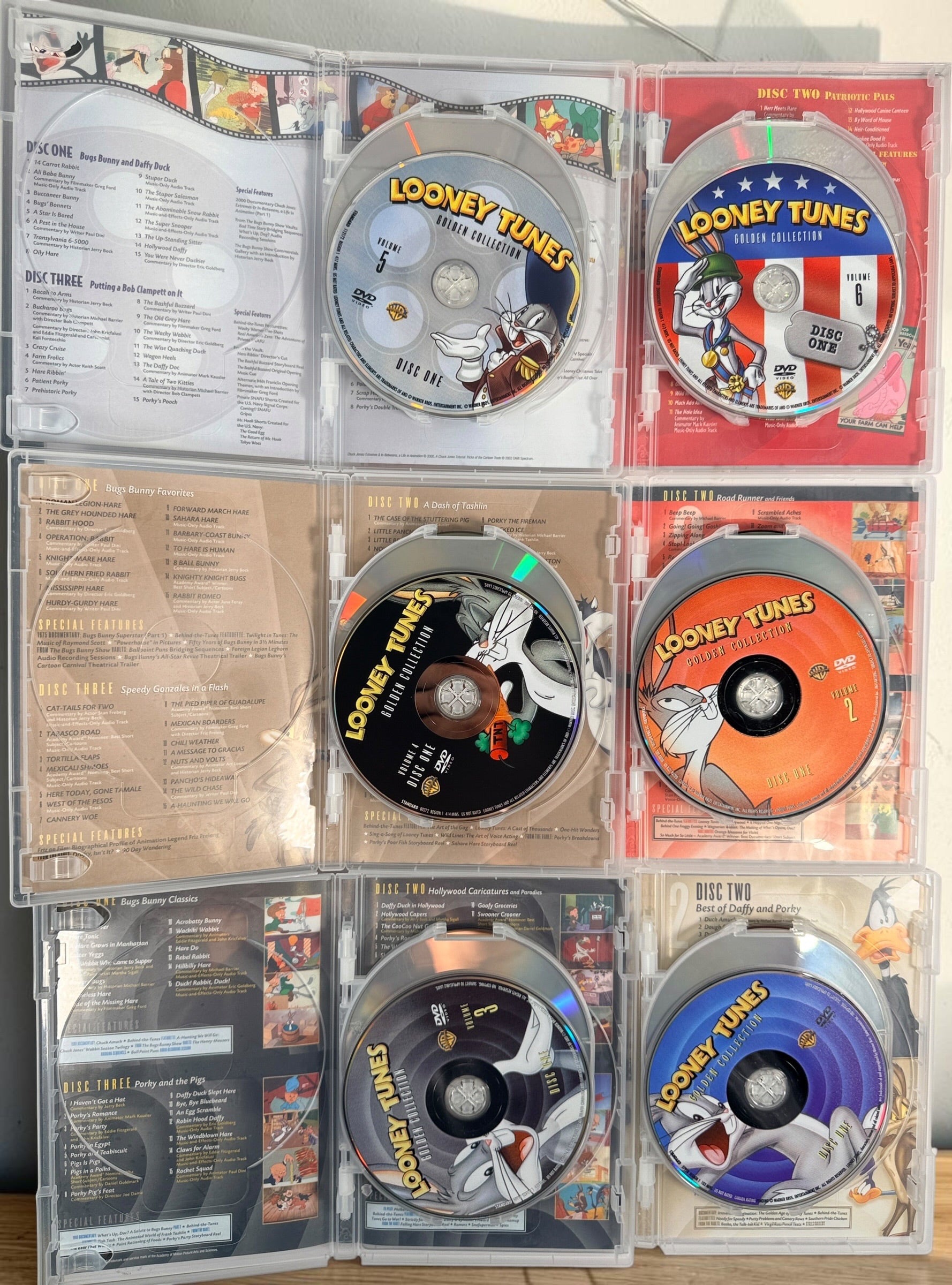 Looney Tunes Golden Collection Volumes 1–6 complete 24-disc DVD box set with 356 classic Warner Bros. cartoons and original collector’s box.