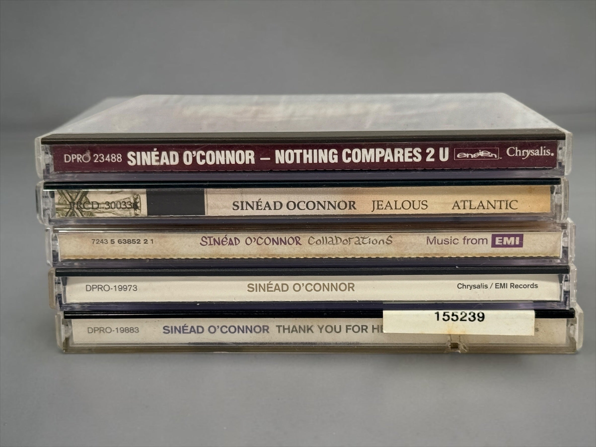 Collectible Sinéad O’Connor 5-CD lot featuring rare U.S. promotional releases, Nothing Compares 2 U, Jealous and Thank You for Hearing Me.