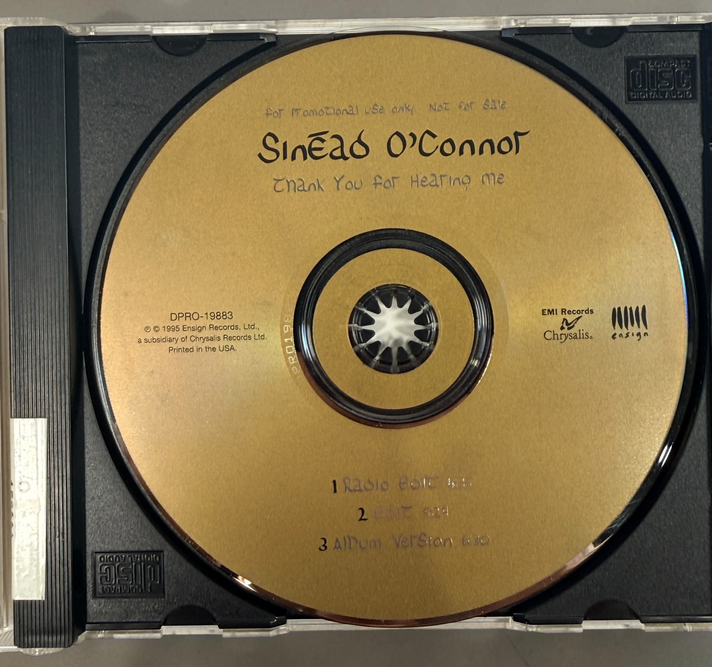 Collectible Sinéad O’Connor 5-CD lot featuring rare U.S. promotional releases, Nothing Compares 2 U, Jealous and Thank You for Hearing Me.