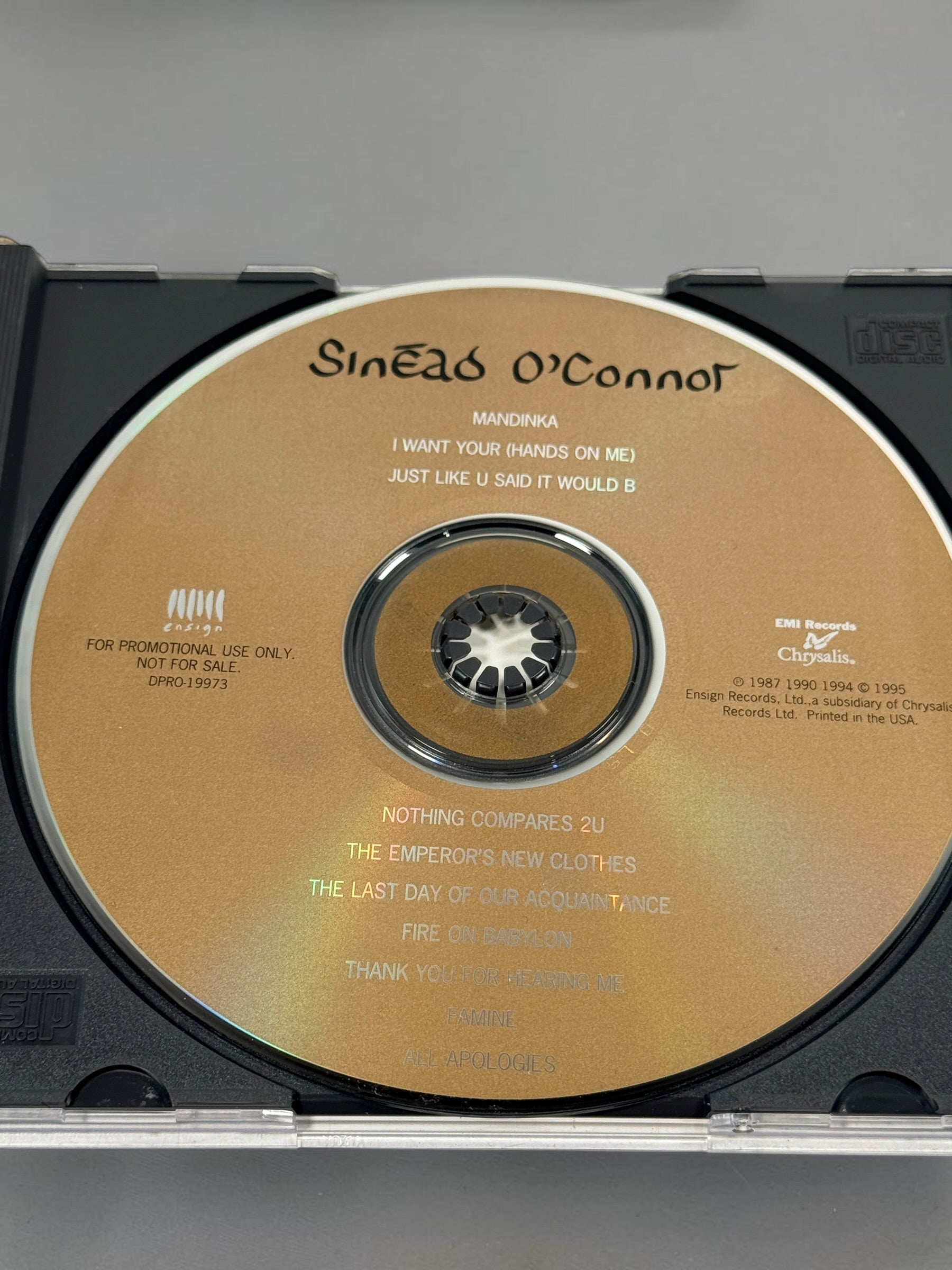 Collectible Sinéad O’Connor 5-CD lot featuring rare U.S. promotional releases, Nothing Compares 2 U, Jealous and Thank You for Hearing Me.